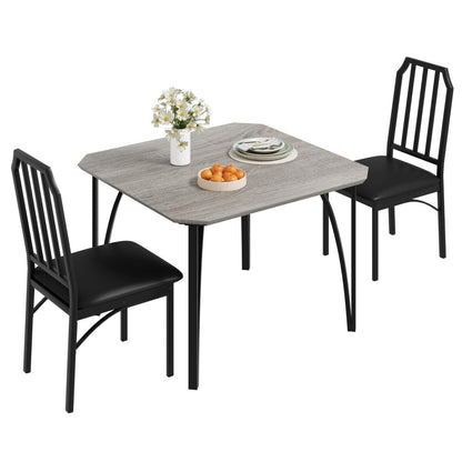 Esszimmer-Set Grau 3-teilig: Esstisch & 2 gepolsterte Stühle