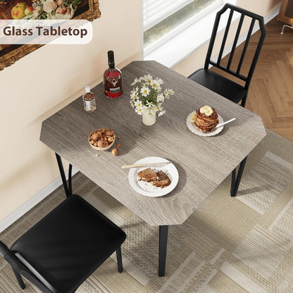 Esszimmer-Set Grau 3-teilig: Esstisch & 2 gepolsterte Stühle