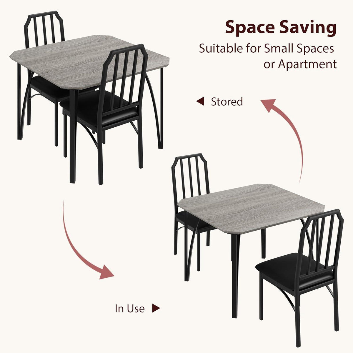 Esszimmer-Set Grau 3-teilig: Esstisch & 2 gepolsterte Stühle