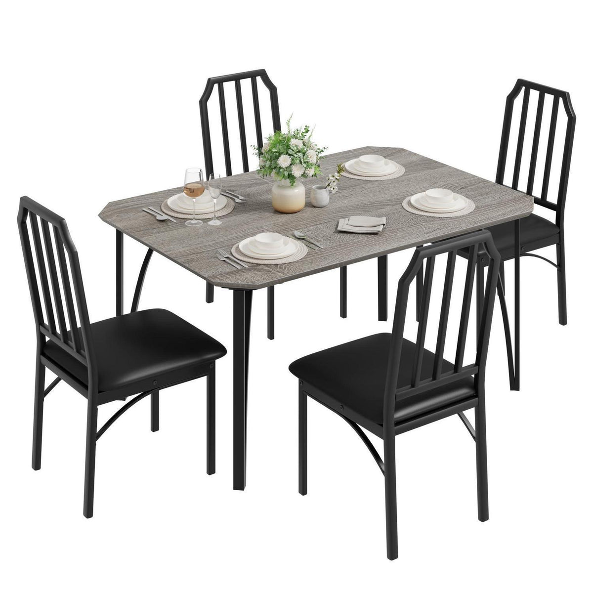 Esszimmer-Set Grau 5-teilig: Esstisch & 4 gepolsterte Stühle