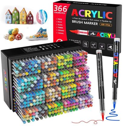 Acrylstifte Set 366 Farben – Pinselspitze für Steine, Holz & mehr