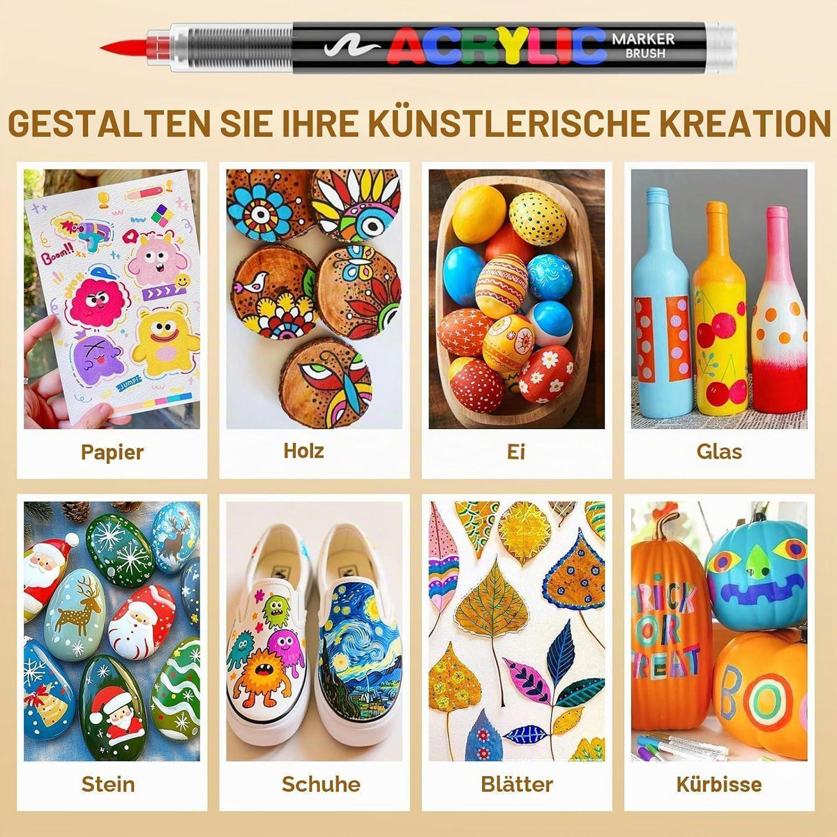 Acrylstifte Set 366 Farben – Pinselspitze für Steine, Holz & mehr