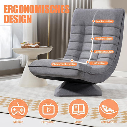 Verstellbarer Wohnzimmer Sessel – 360° Drehbar, Grau/Leinen