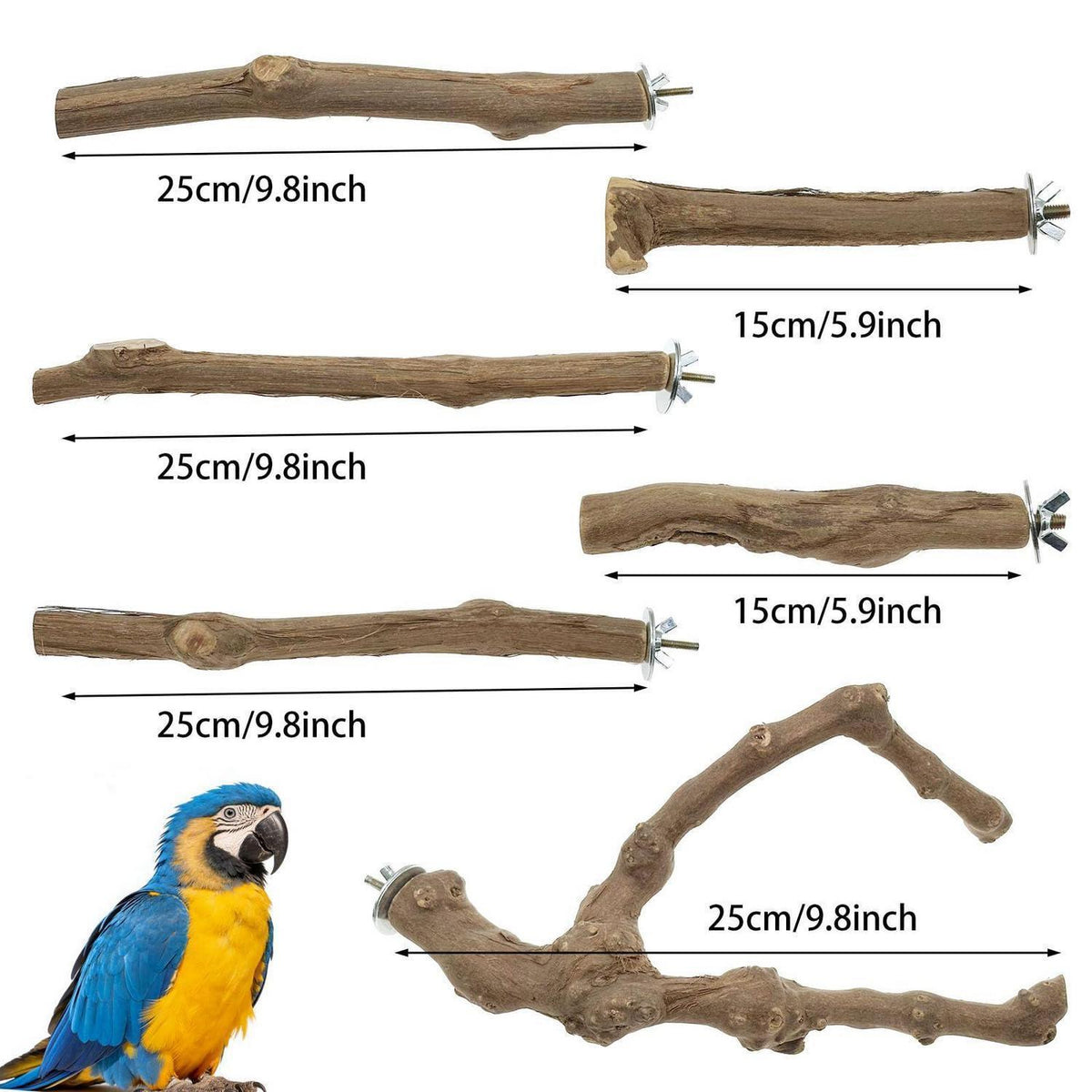 Naturholz Sitzstangen Set für Vögel – 6 Stück