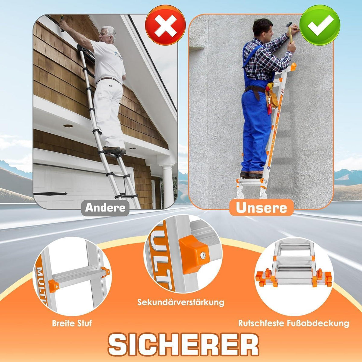 6m Ausziehleiter mit Stabilisator & Rollen – Vielseitig & Sicher