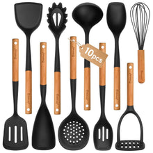 10-teiliges Silikon Küchenhelfer Set mit Holzgriffen