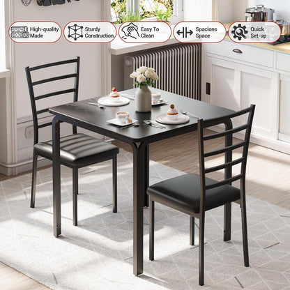 3-teiliges Esszimmer-Set Schwarz – Kleiner Esstisch mit Stühlen