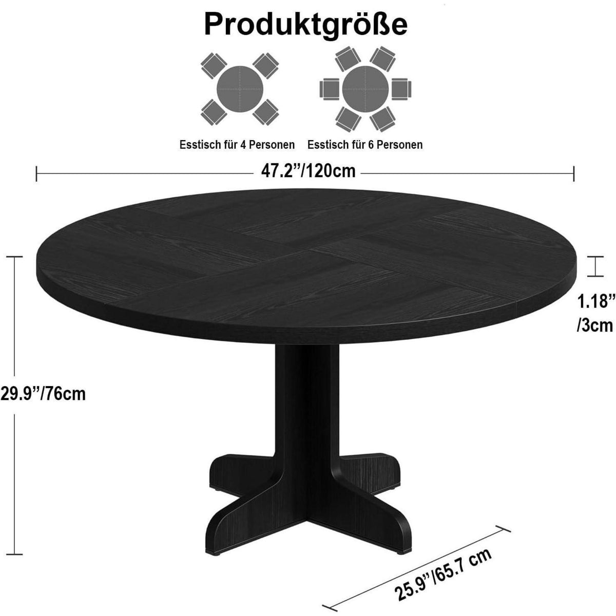 Runder Esstisch 120cm Holzfuß Schwarz – Modern & Vielseitig