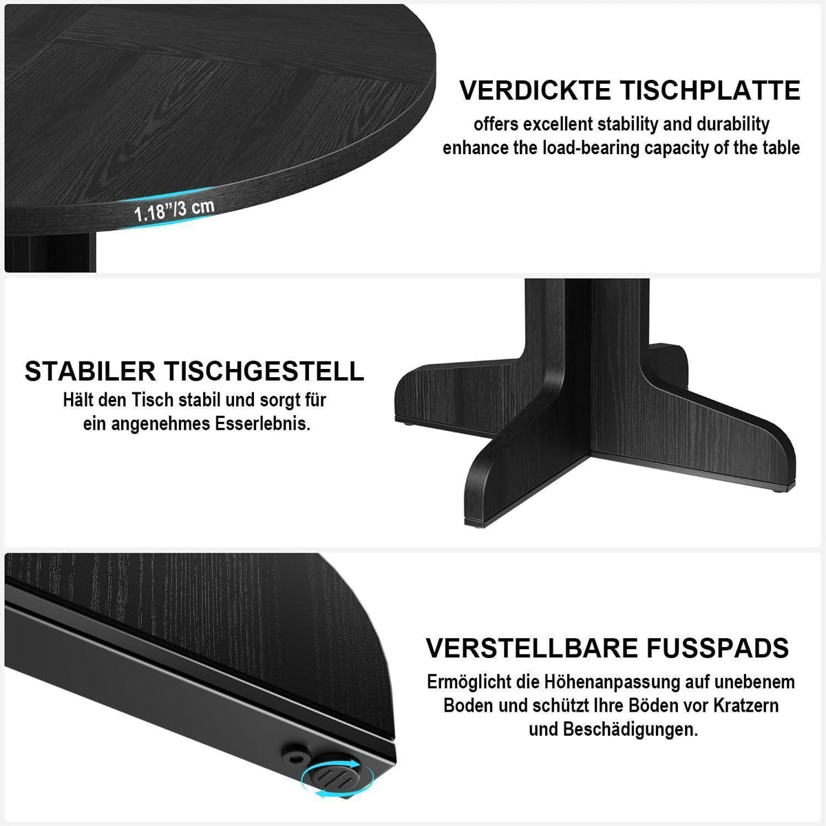 Runder Esstisch 120cm Holzfuß Schwarz – Modern & Vielseitig