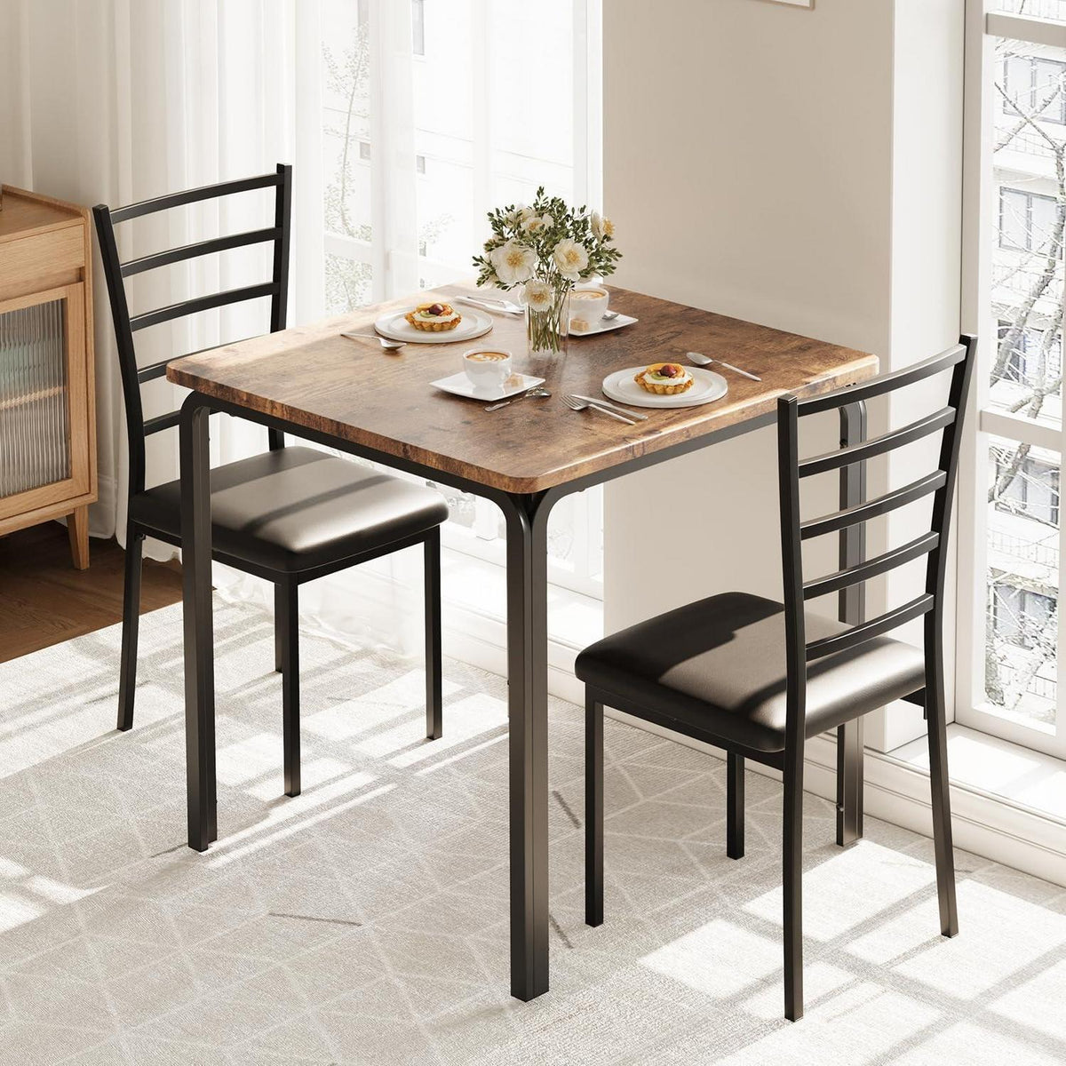 3-teiliges Esszimmer-Set Braun – Kleiner Esstisch mit Stühlen