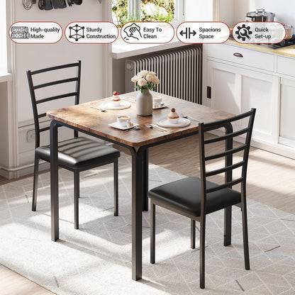 3-teiliges Esszimmer-Set Braun – Kleiner Esstisch mit Stühlen