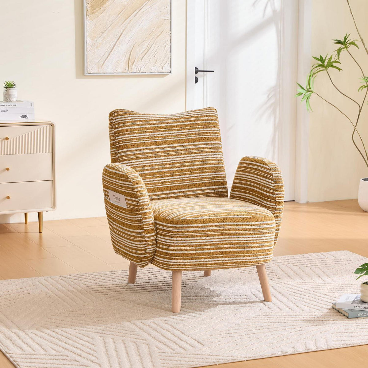 Ohrensessel Relaxsessel Gelb mit Massivholzbeinen