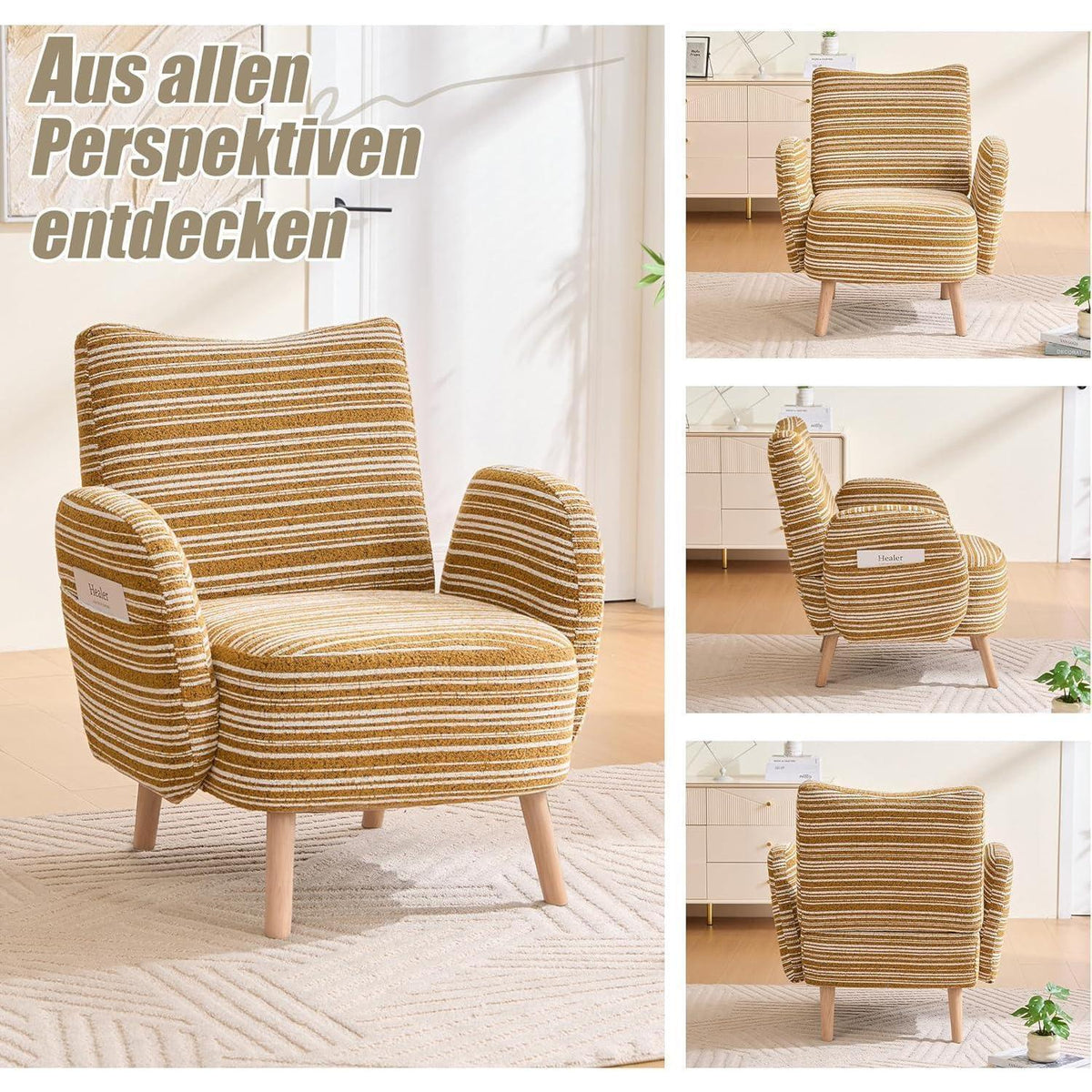 Ohrensessel Relaxsessel Gelb mit Massivholzbeinen