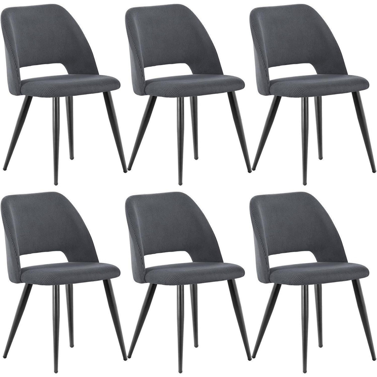 6 Esszimmerstühle mit Cordstoff – Schwarz, Ergonomisch & Robust
