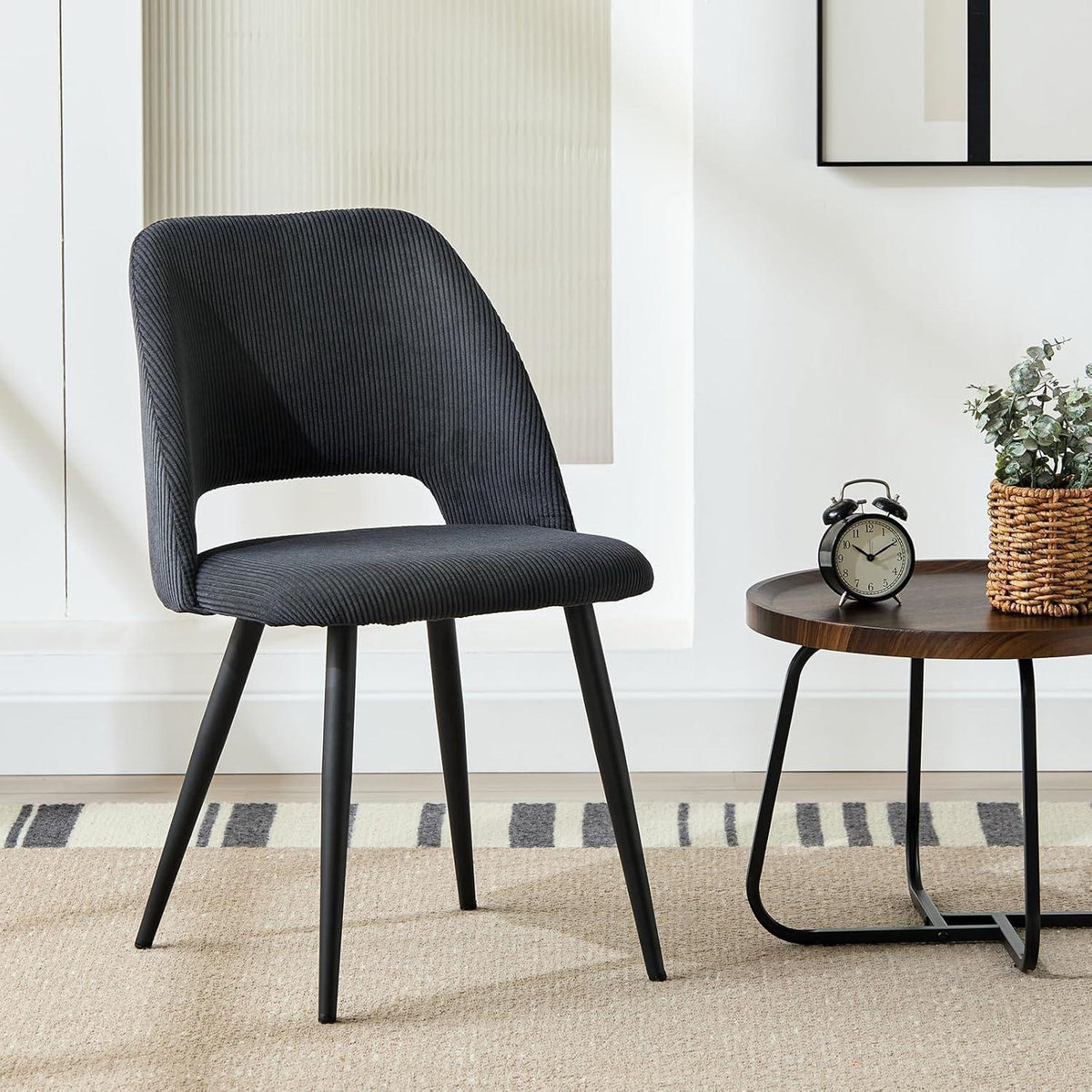 6 Esszimmerstühle mit Cordstoff – Schwarz, Ergonomisch & Robust
