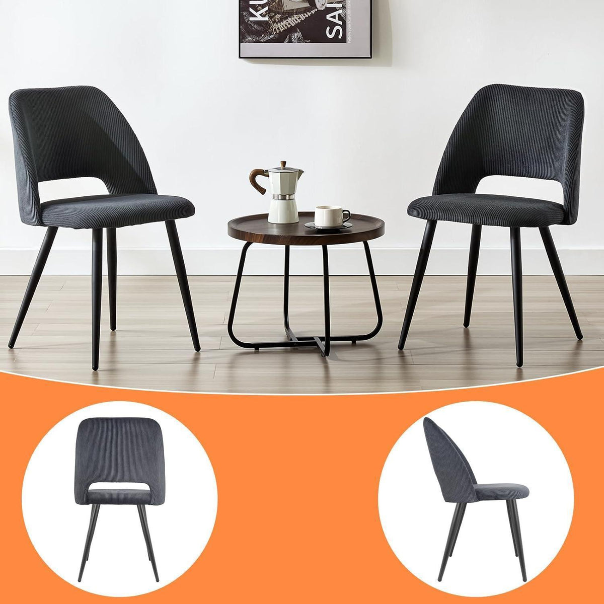 6 Esszimmerstühle mit Cordstoff – Schwarz, Ergonomisch & Robust