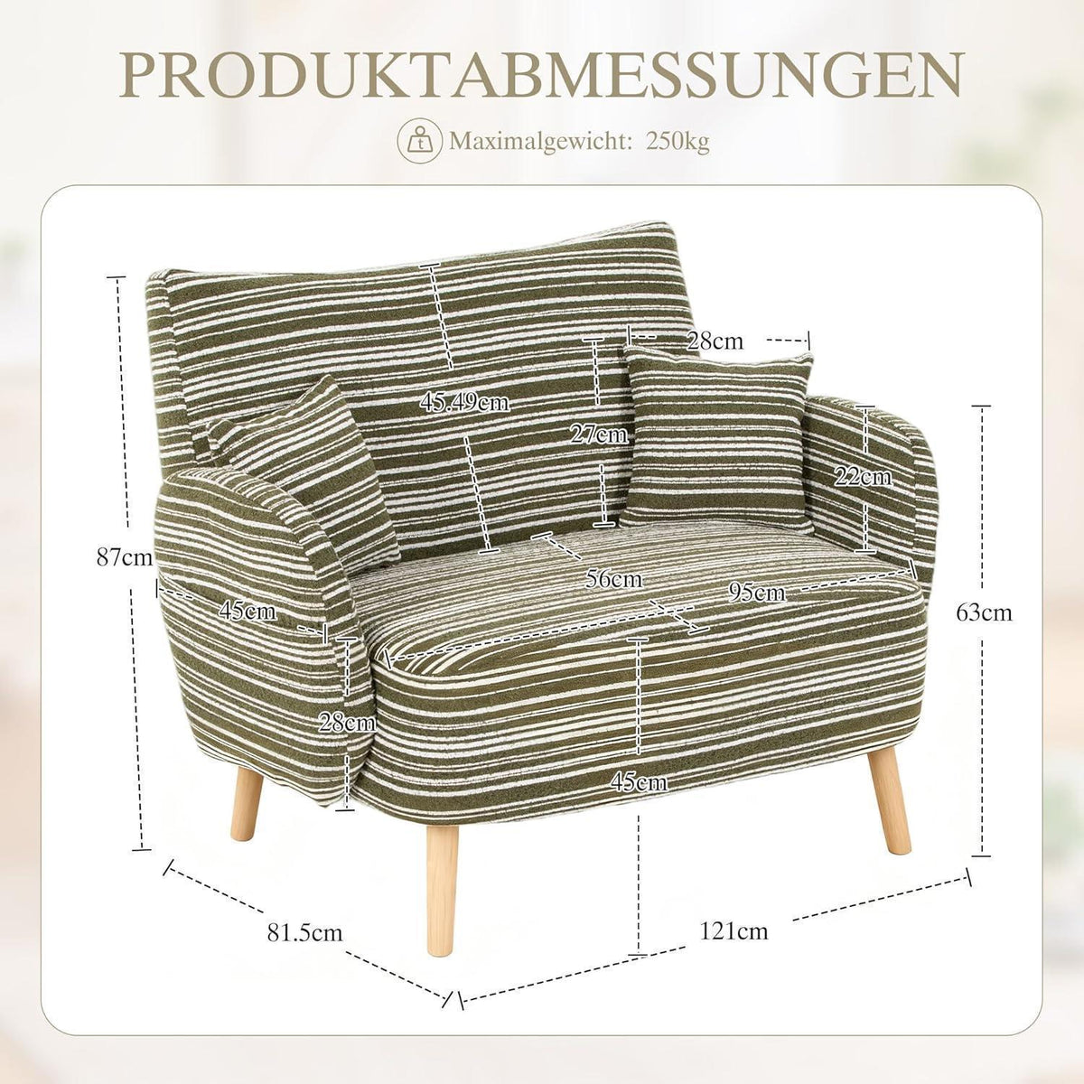Olivgrüner Ohrensessel mit Beinen aus Massivholz