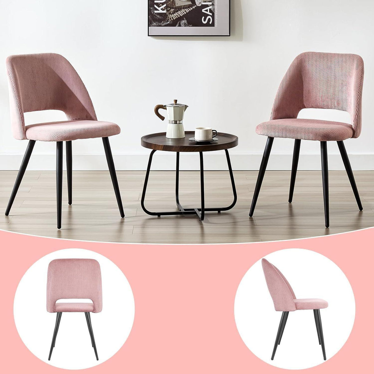 2er Set Esszimmerstühle Rosa Cordstoff, Ergonomisch & Robust