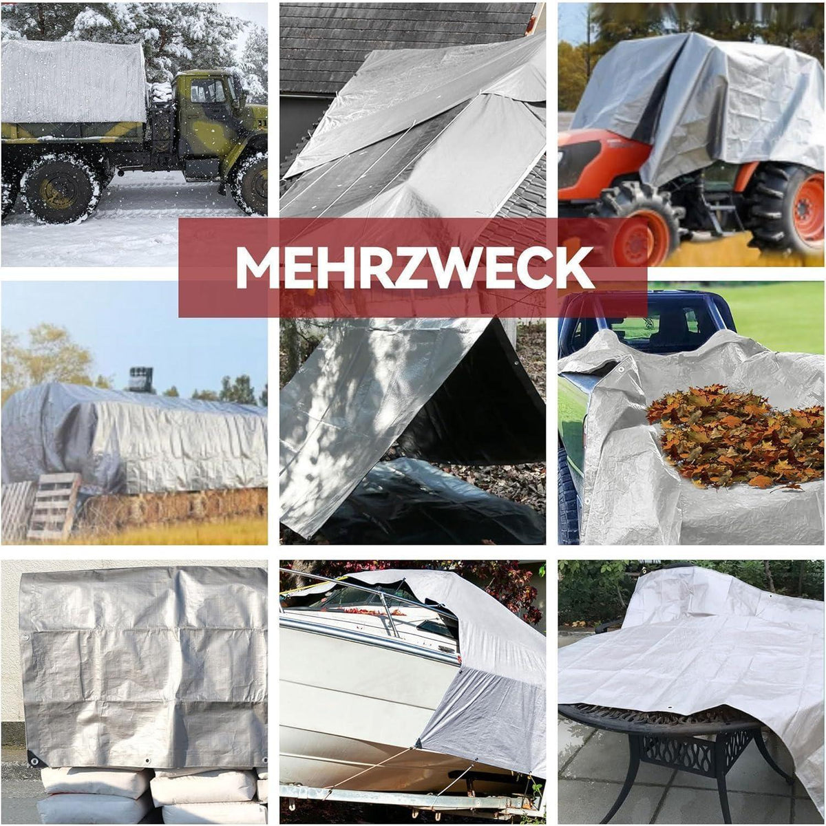 Wasserdichte Abdeckplane 5x6m – LKW Plane, Silber/Schwarz
