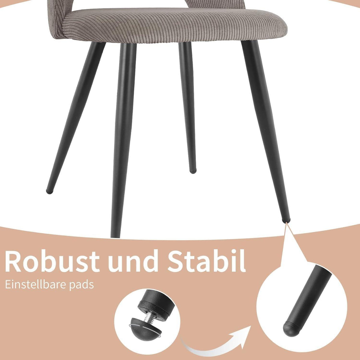 6er Set Esszimmerstühle mit Cordstoff, Braun