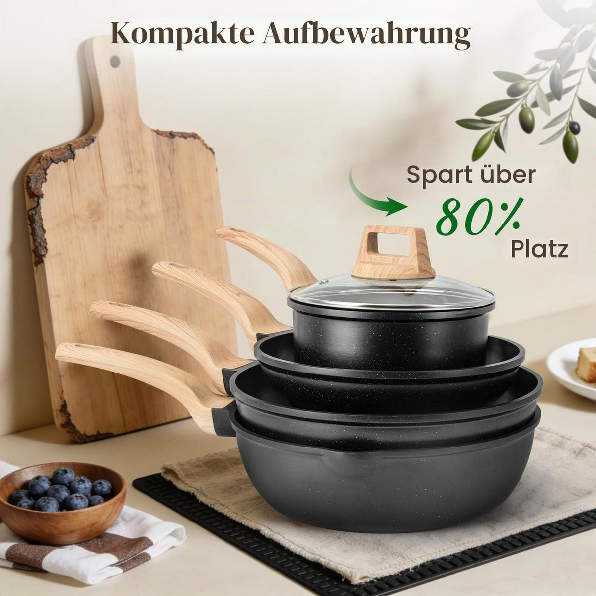 21-teiliges Antihaft Topfset Induktion – Kochgeschirr Set mit Deckel
