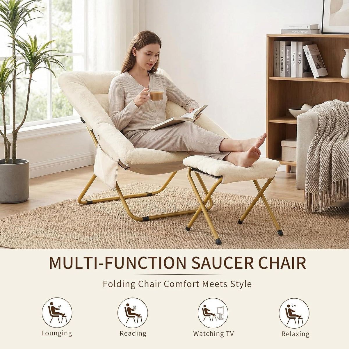 Relaxsessel mit Hocker, Klappbar & Komfortabel, Beige
