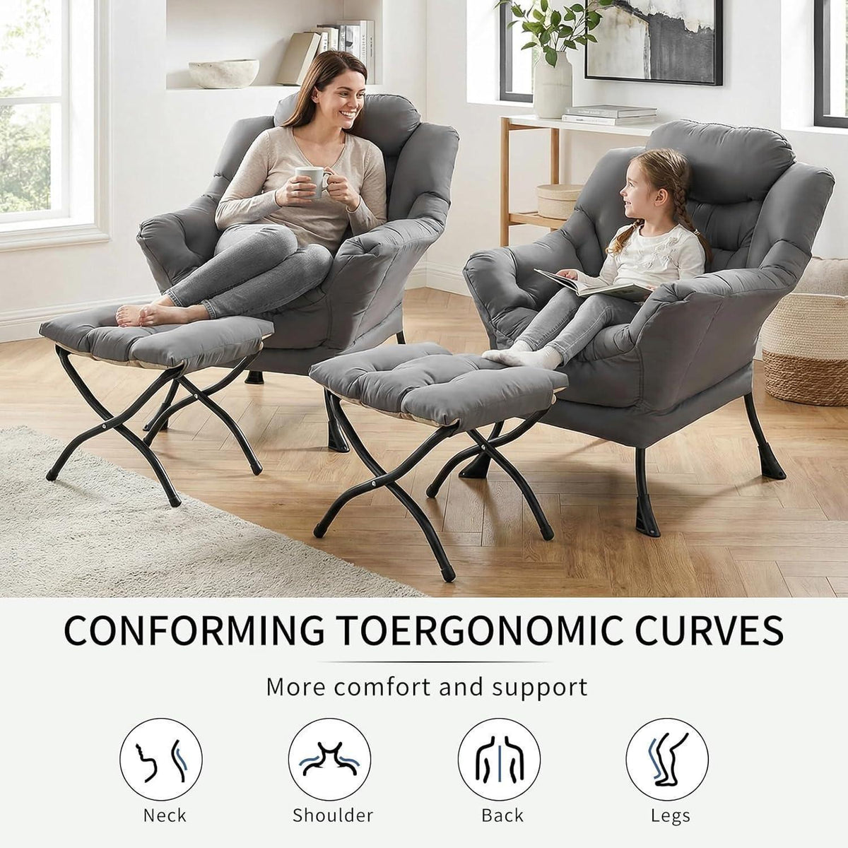 Clevich Ohrensessel mit Hocker – Bequemer Lazy Chair für Wohnzimmer