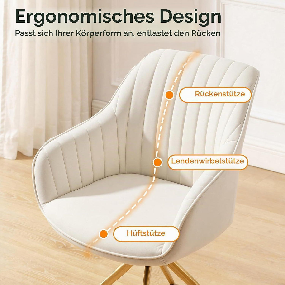 Drehstuhl Esszimmer Beige – Samt Sessel mit Armlehnen