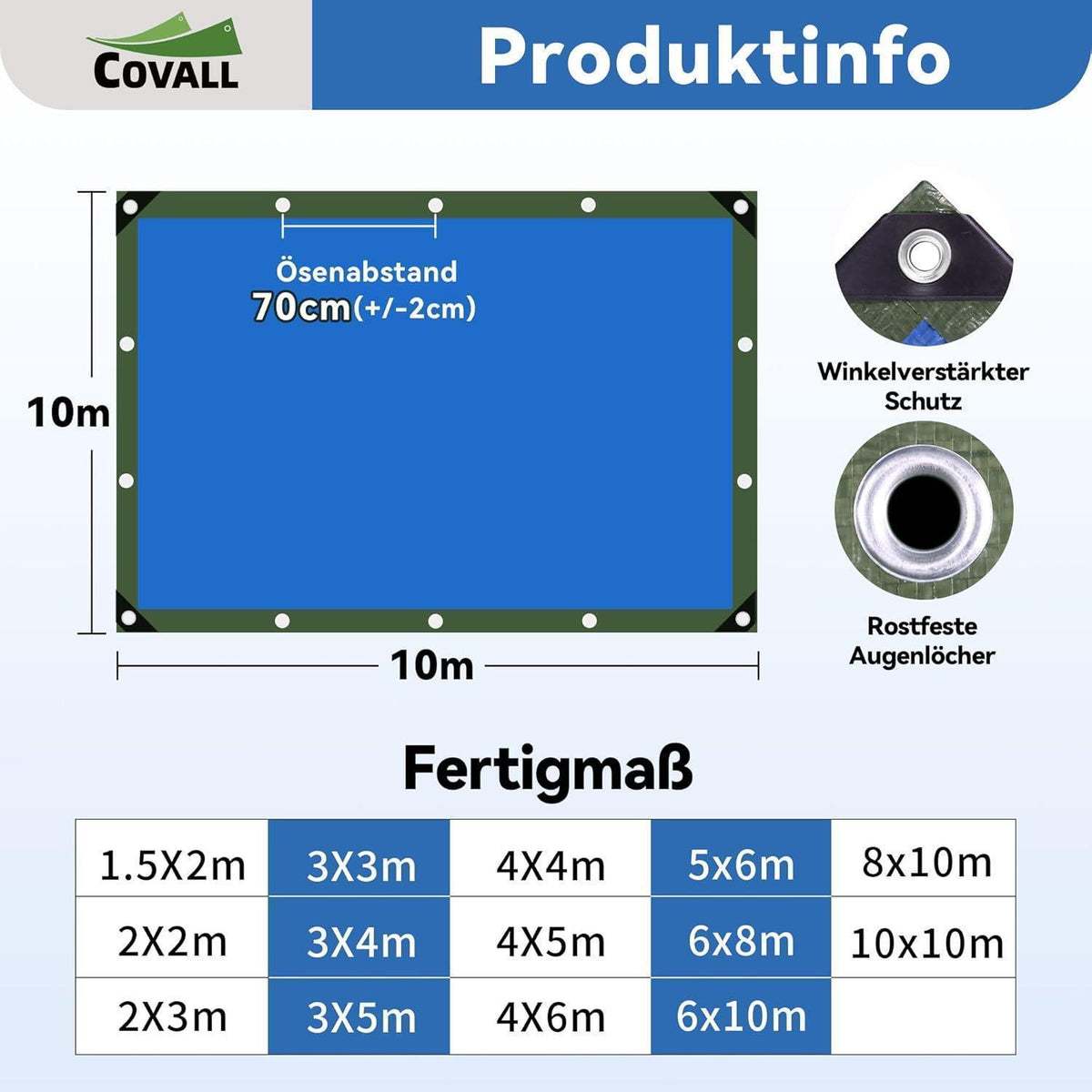 Abdeckplane Blau 10x10m – Reißfest, UV-Schutz & Rostfreie Ösen