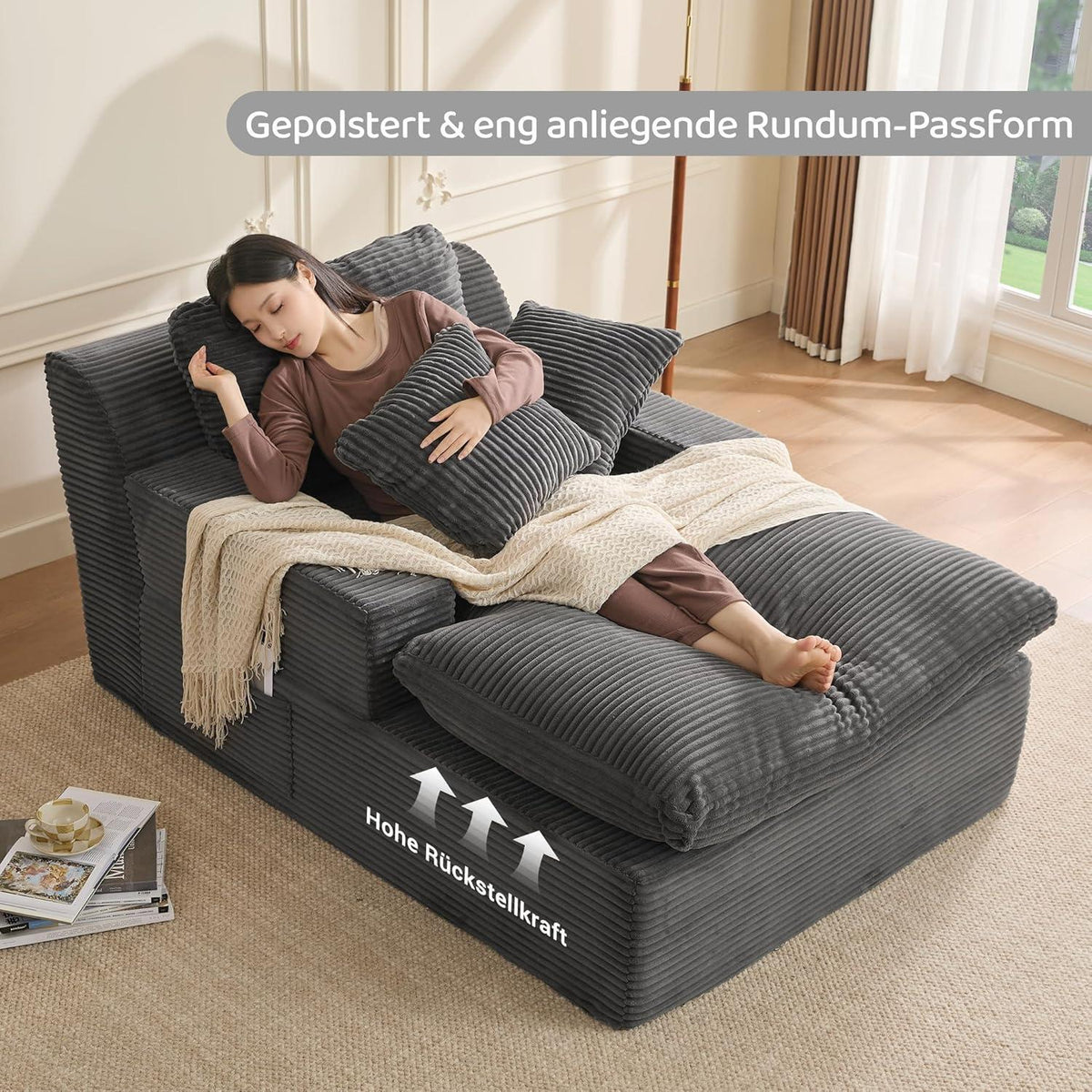 160cm Chaiselongue Sofa mit Schlafsofa Funktion – Grau