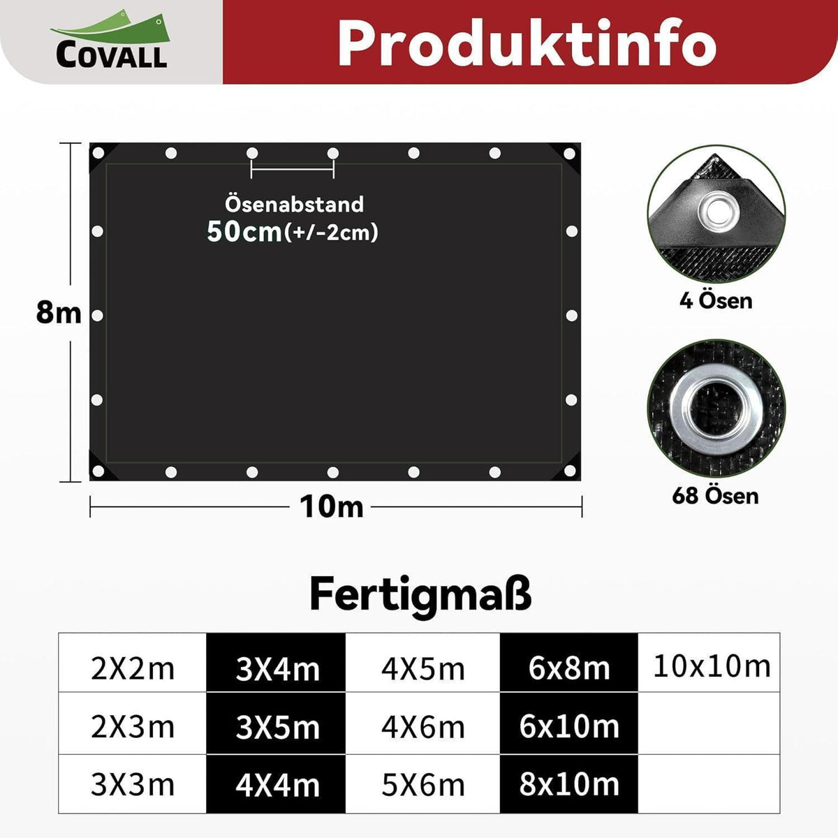 Abdeckplane 8x10m Schwarz | Wasserdicht, UV-Beständig & Reißfest