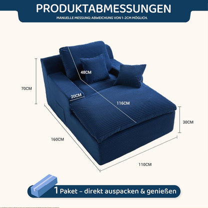 160cm Chaiselongue Sofa mit Schlafsofa Funktion – Navyblau