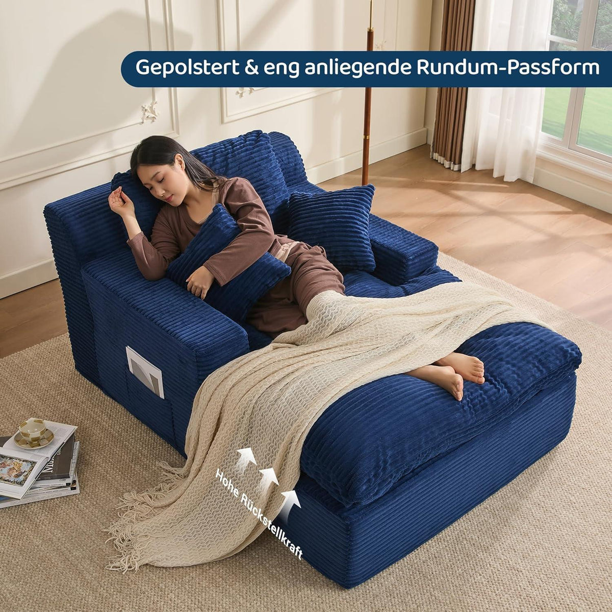 160cm Chaiselongue Sofa mit Schlafsofa Funktion – Navyblau