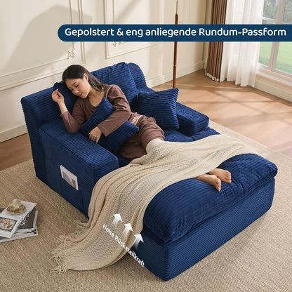 160cm Chaiselongue Sofa mit Schlafsofa Funktion – Navyblau