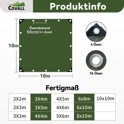 Grüne Abdeckplane 10x10m | Wasserdicht, UV-Beständig & Reißfest