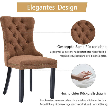 Gepolsterte Esszimmerstühle 8er Set, Braun, Leinenstoff