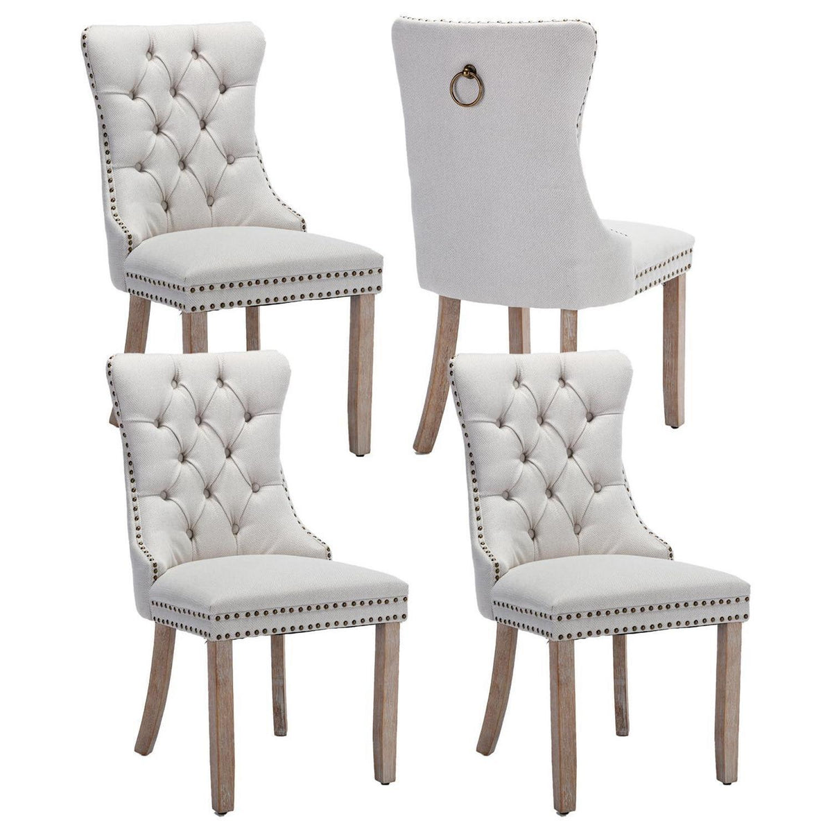 Gepolsterte Esszimmerstühle 4er-Set, Beige Leinenstoff