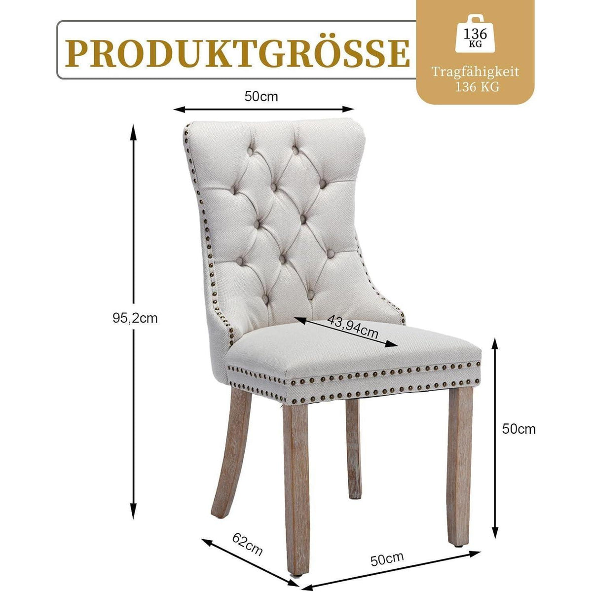Gepolsterte Esszimmerstühle 4er-Set, Beige Leinenstoff
