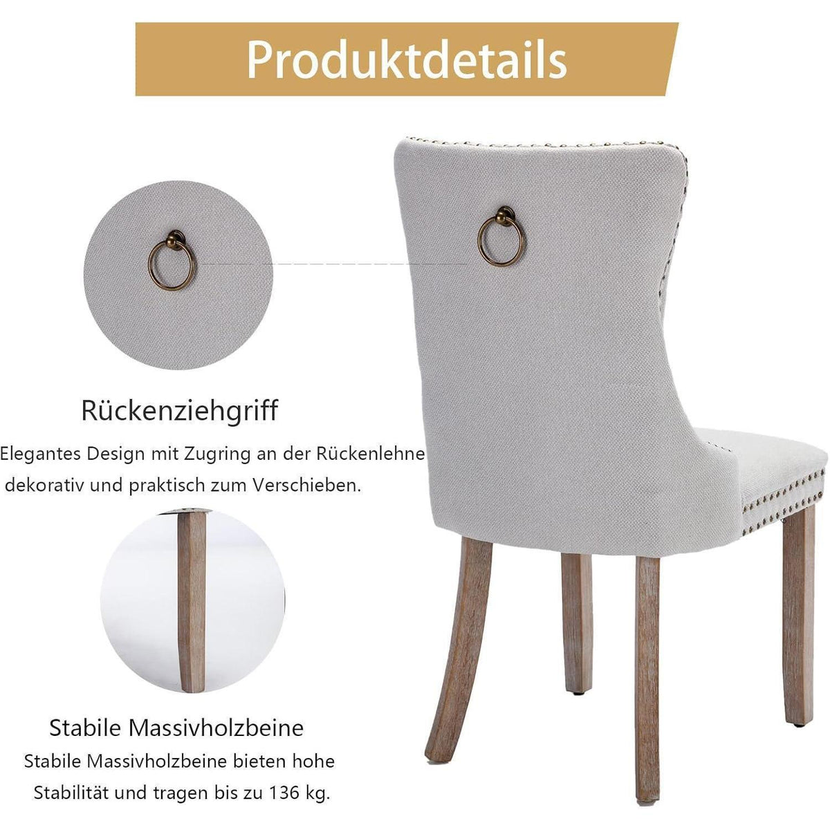 Gepolsterte Esszimmerstühle 4er-Set, Beige Leinenstoff