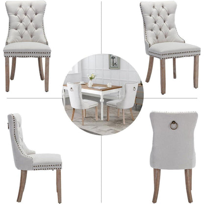 Gepolsterte Esszimmerstühle 4er-Set, Beige Leinenstoff