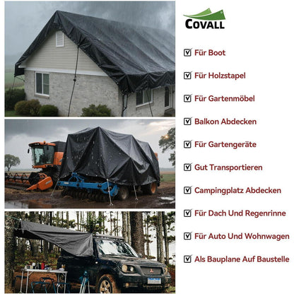 Abdeckplane 5x6m Schwarz | Wasserdicht & Reißfest für Garten, Camping & Auto