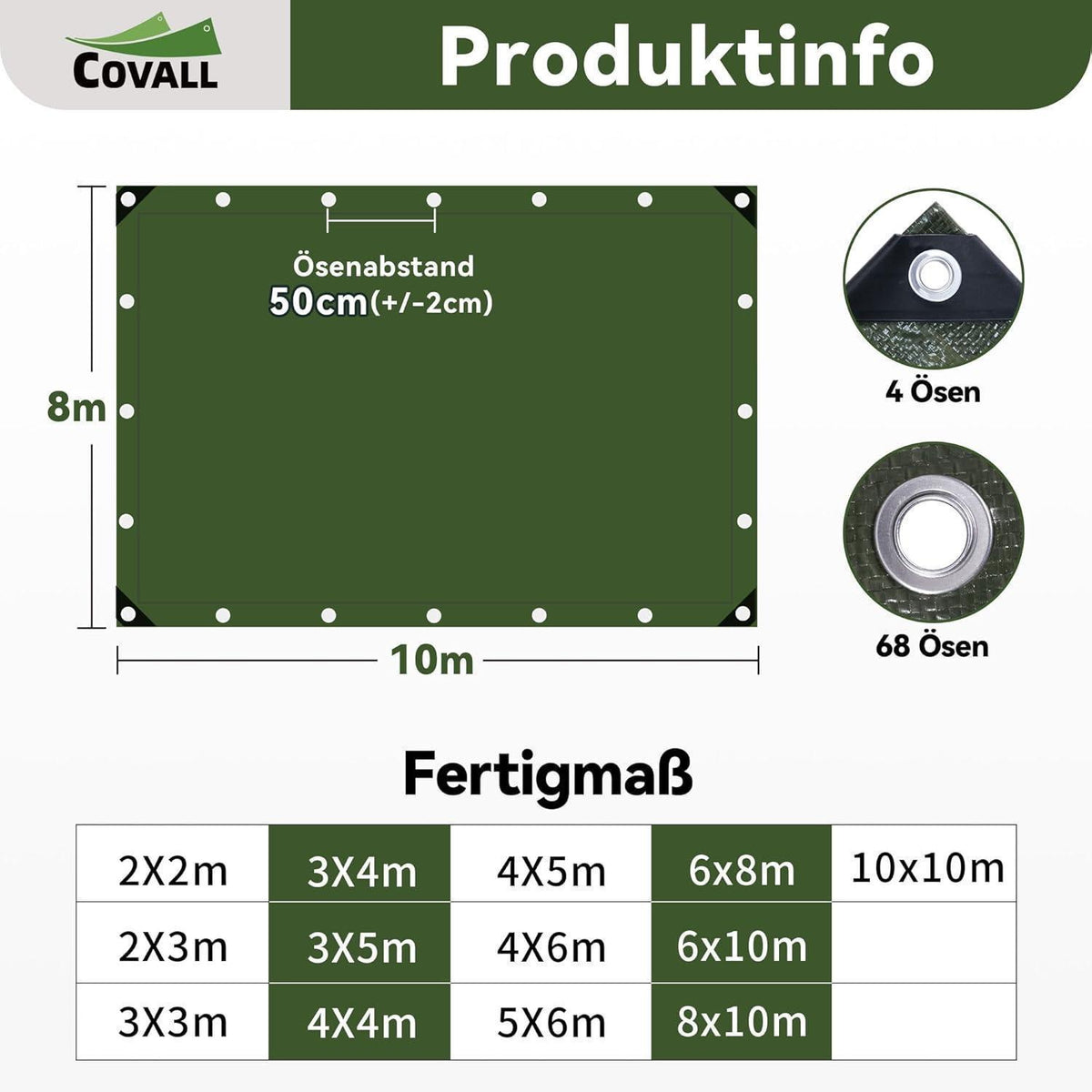 Grüne Abdeckplane 8x10m | Wasserdicht, UV-beständig & Reißfest