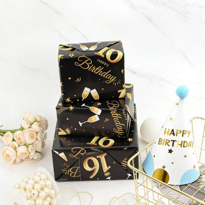 Geschenkpapier 16. Geburtstag Schwarz Gold 6 Bögen