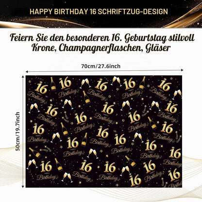 Geschenkpapier 16. Geburtstag Schwarz Gold 6 Bögen