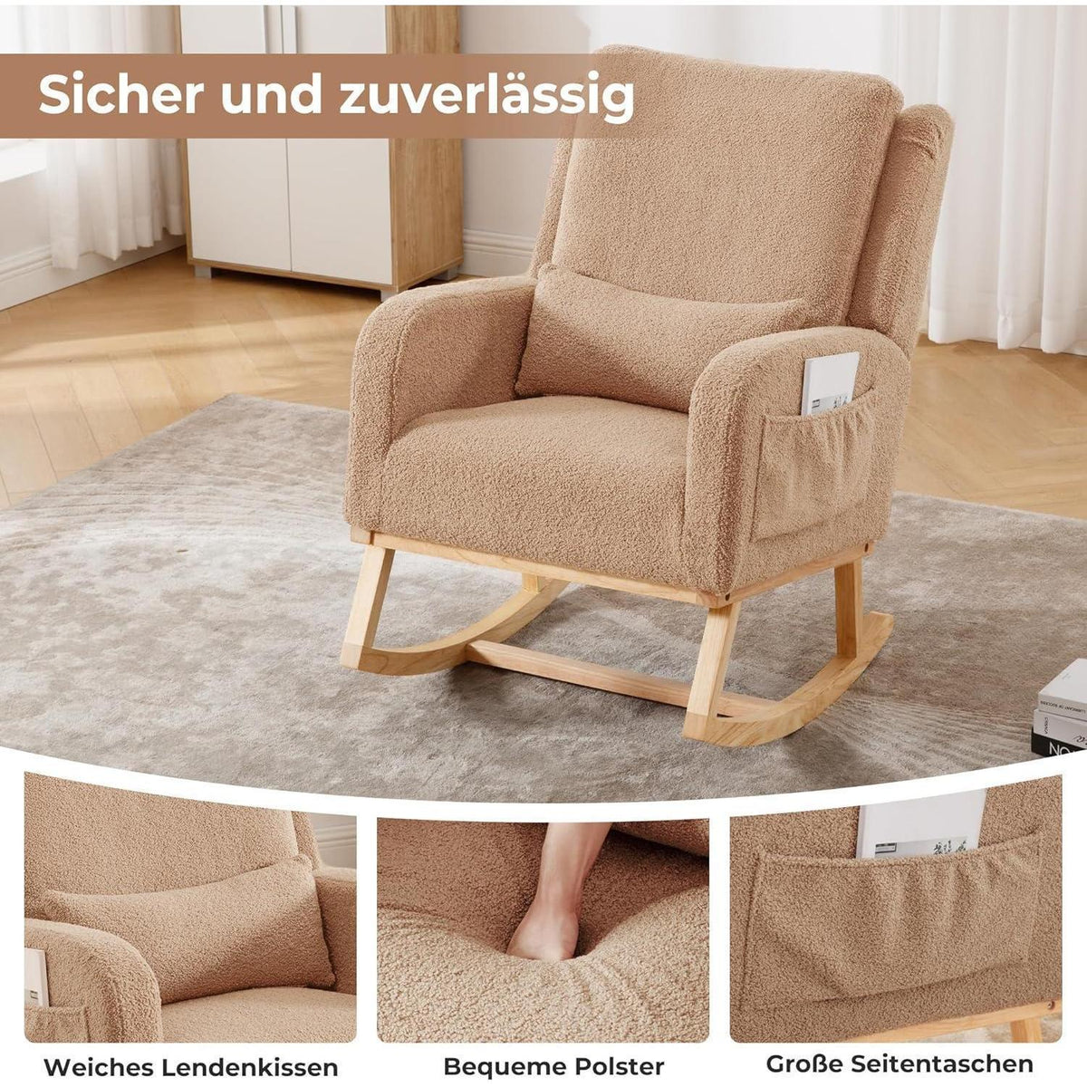 Schaukelstuhl mit Lendenkissen – Bequemer Lesesessel für Wohnzimmer