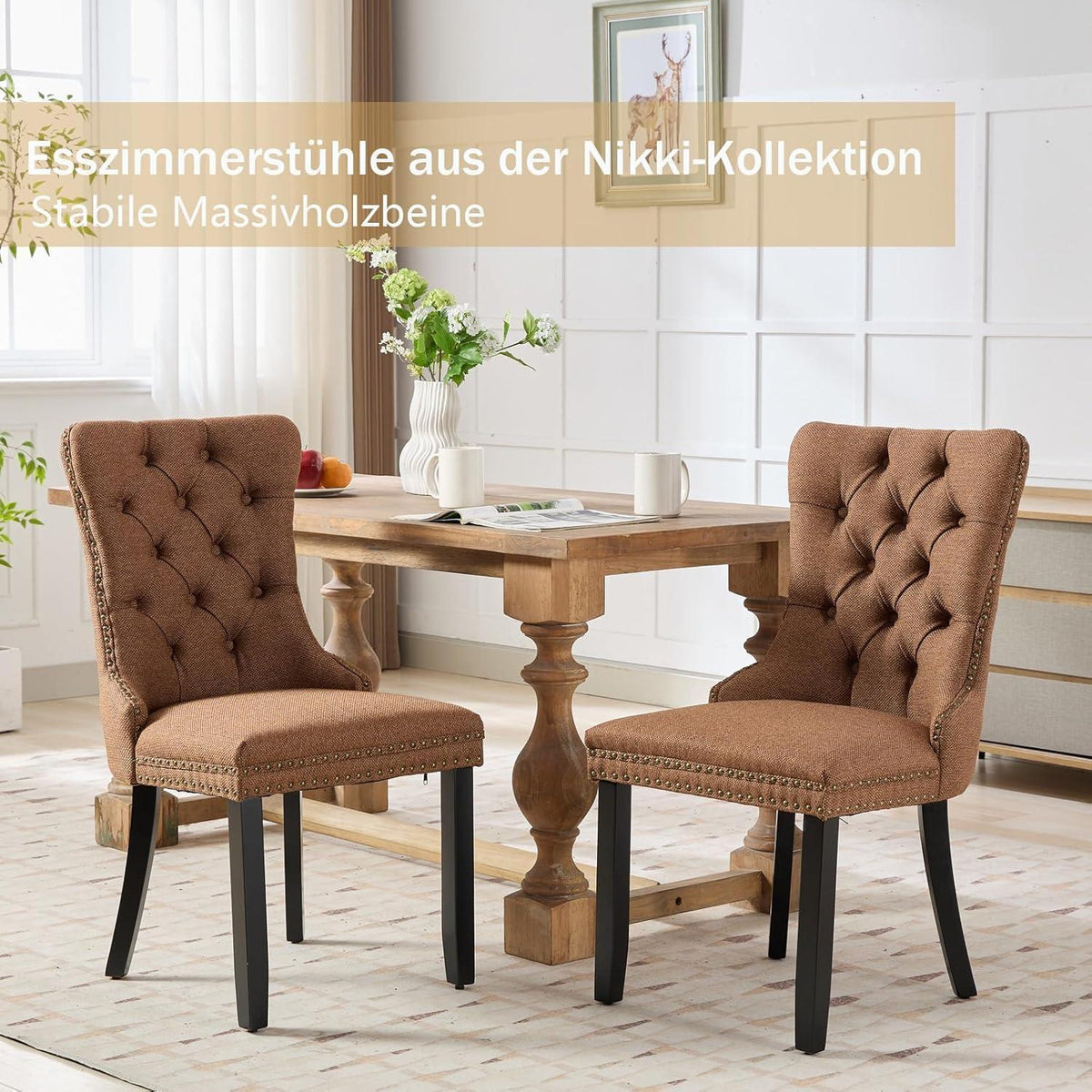 Gepolsterte Esszimmerstühle 4er-Set, Braun, Leinenstoff