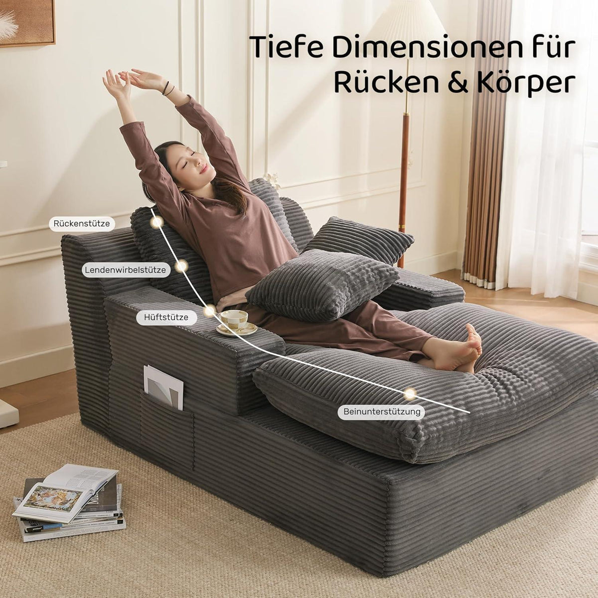 160cm Chaiselongue Sofa mit Schlaffunktion – Grau