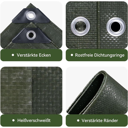 Grüne Abdeckplane 6x8m | Wasserdicht, UV-beständig & Reißfest