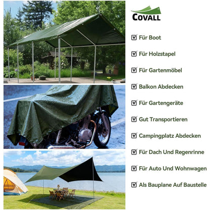 Grüne Abdeckplane 6x8m | Wasserdicht, UV-beständig & Reißfest