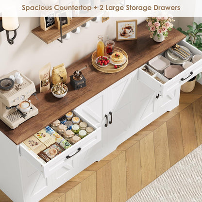 180cm Sideboard mit Arbeitsplatte – Weißes Küchenbuffet mit 6 Türen